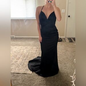 Sherri Hill Black Satin Sweetheart Mermaid Gown Unaltered